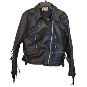 Echtes Leder Moto Y2K Fringle Details Leather Jacket Coat SZ UK 18 USA 16